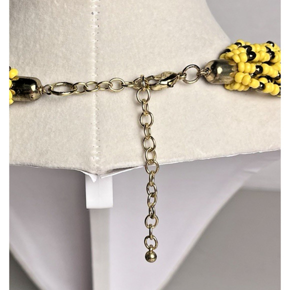 Yellow Seed Bead Necklace Earrings Set Multistrand Beaded Cluster 20-24" - Picture 8 of 11